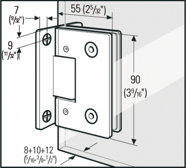 Duschtürband Bilbao Select Glas-Wand 90° beidseitige Wandmontage