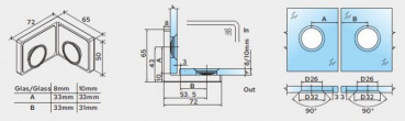 Flächenbündiger Winkelverbinder Lugano Glas-Glas 90° für 8 - 10 mm Glasstärke