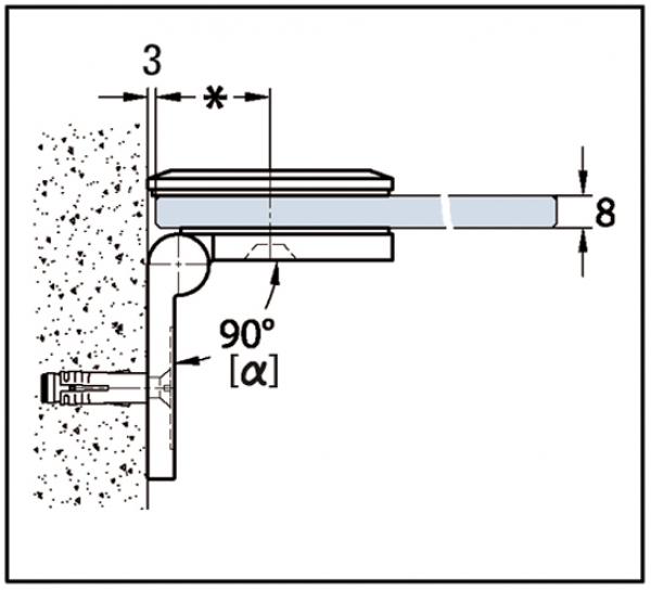Winkelverbinder Milano Glas-Wand 45° - 90° verstellbar