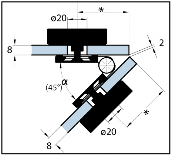 Winkelverbinder Quadrato Glas-Glas 45° - 180°
