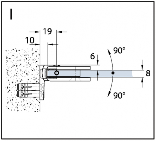 Duschtürband Easy Glas-Wand 90° einseitige Wandmontage