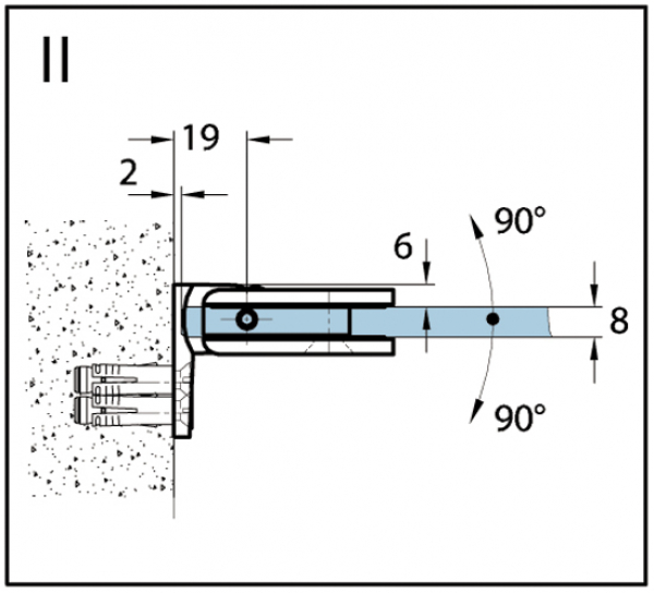 Duschtürband Easy Glas-Wand 90° einseitige Wandmontage