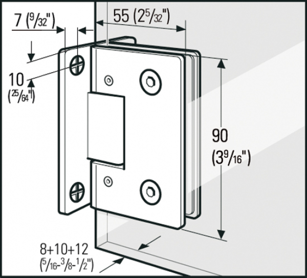 Duschtürband Barcelona Select Glas-Wand 90° beidseitige Wandmontage