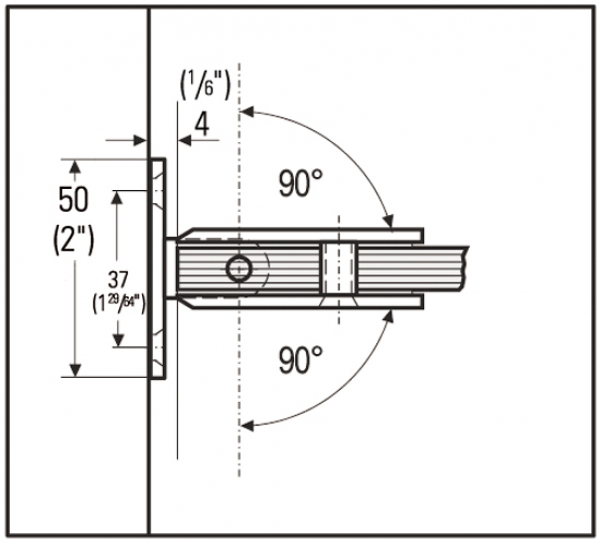 Duschtürband Barcelona Select Glas-Wand 90° geteilte Anschraubplatte