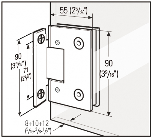 Duschtürband Barcelona Select Glas-Wand 90° geteilte Anschraubplatte