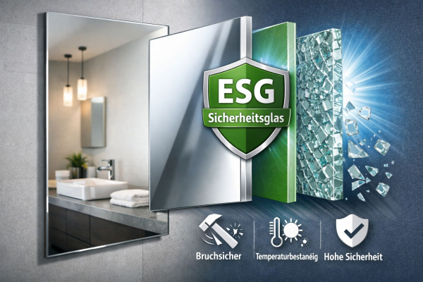 Chrom Spiegel aus ESG Glas 8mm (Feuchtraum geeignet)